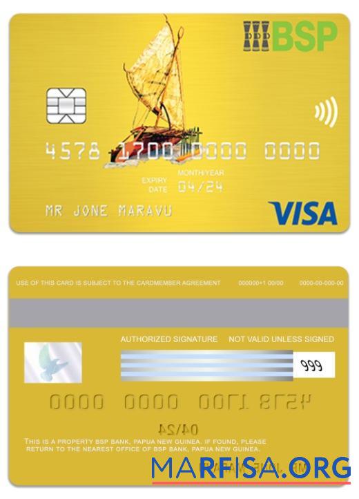 Blank Papua New Guinea BSP Bank visa gold card sample